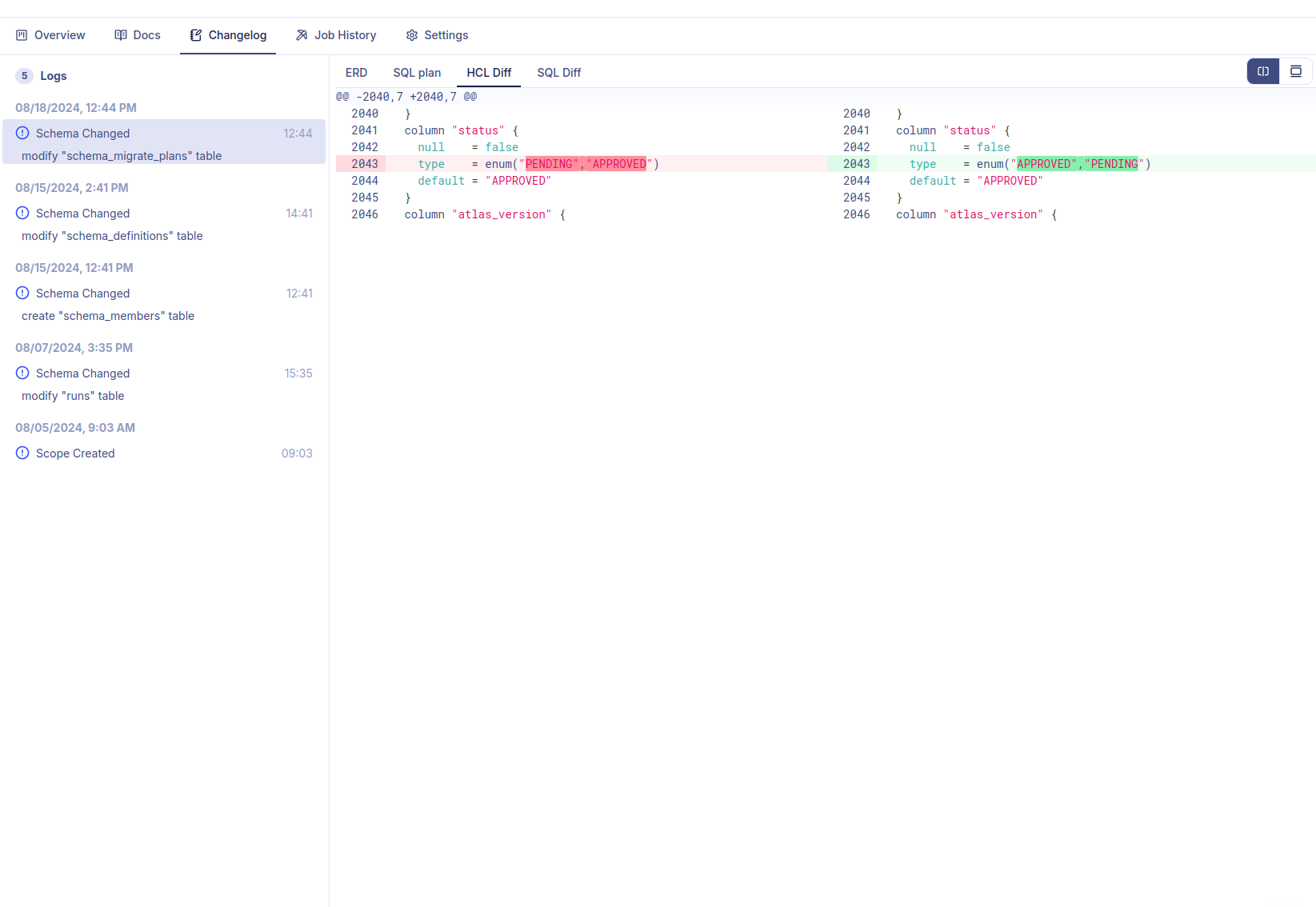 Schema drift detection alert in Atlas Cloud