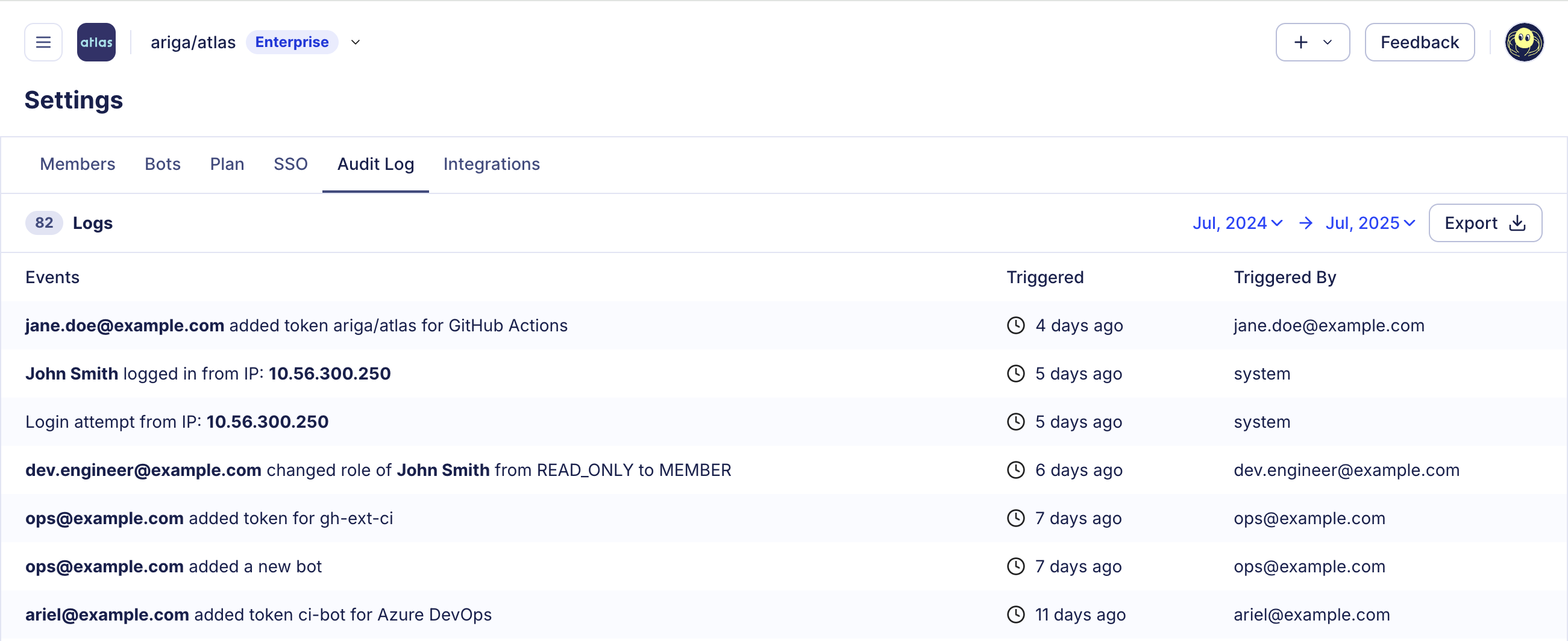 atlas cloud audit log